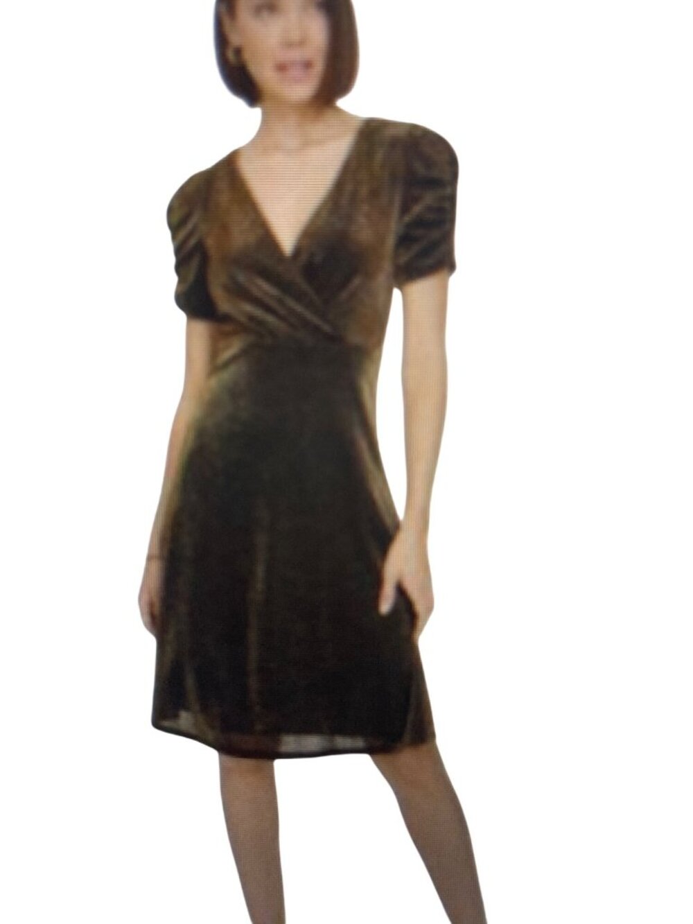 TOMMY HILFIGER WOMENS PUFF-SLEEVE RUCHED DRE BRONZE 2 NWOT